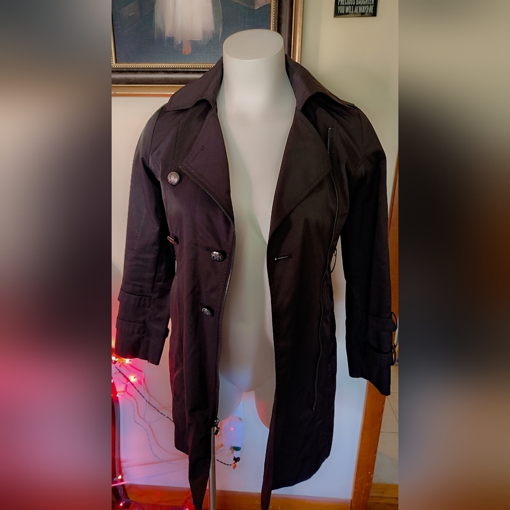 🖤Guess Black Trench Coat – Size M –  Good Condition 🖤 - Picture 4 of 10